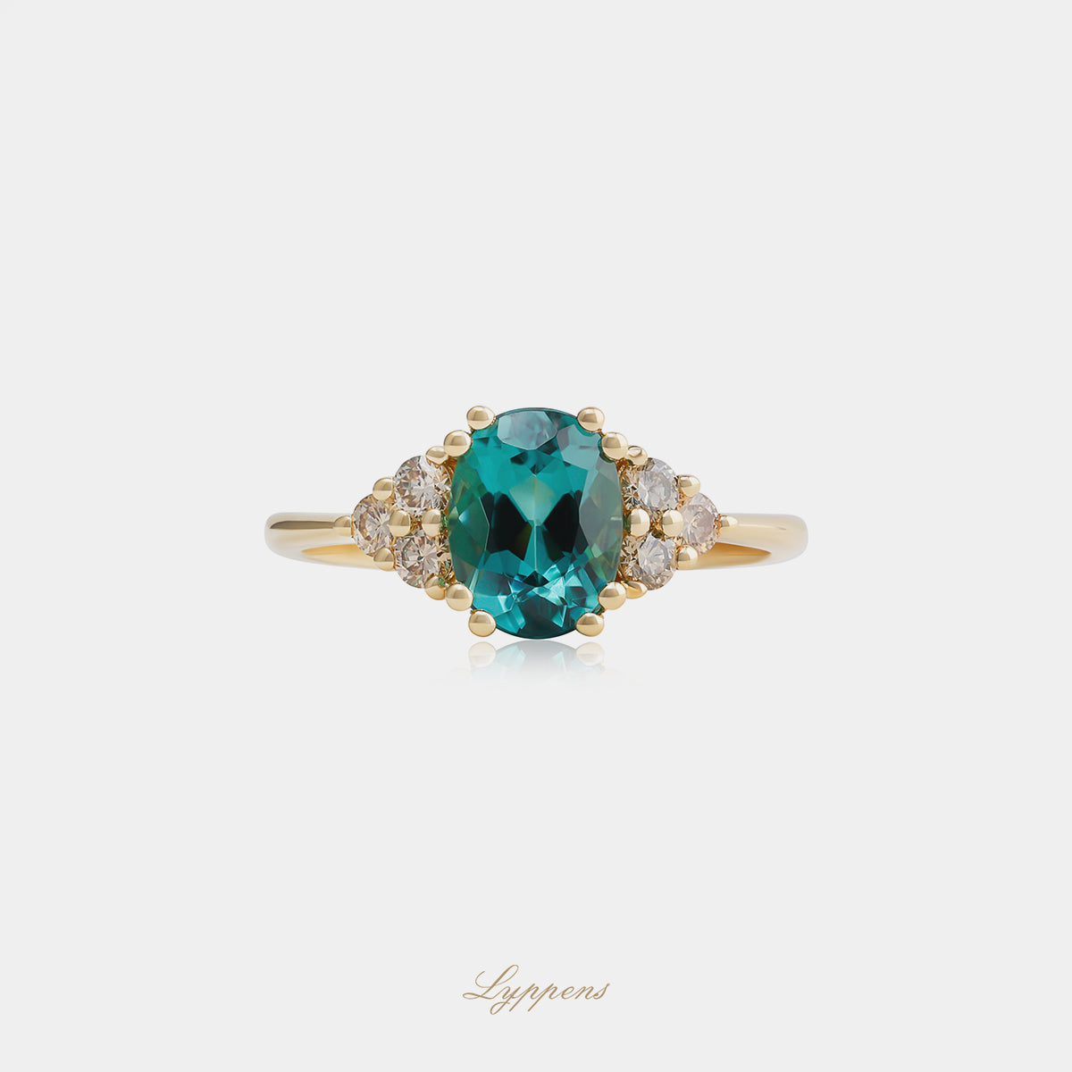 18kt geelgouden ring met ovale toermalijn en bruine briljant diamant 0.30ct SI1