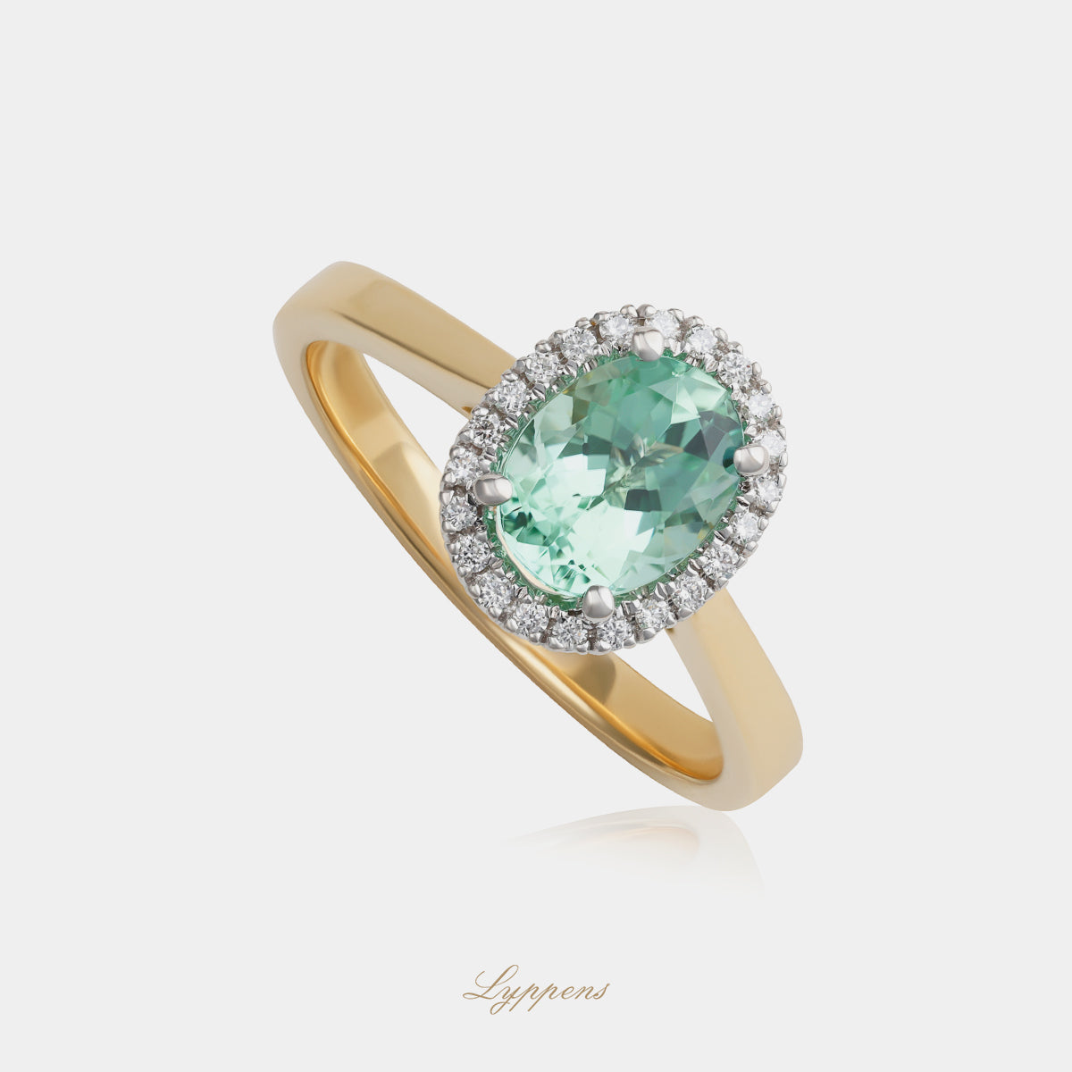 Geelgouden entourage ring met toermalijn en diamant