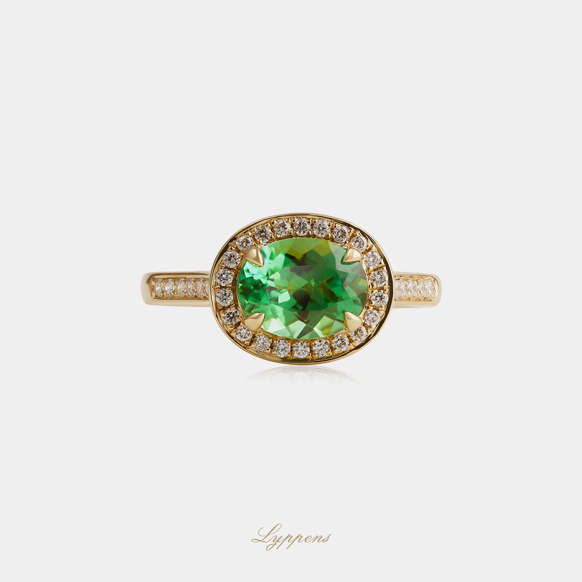 18kt geelgouden entourage ring met ovaal toermalijn Mozambique en diamant 0.24ct G SI1