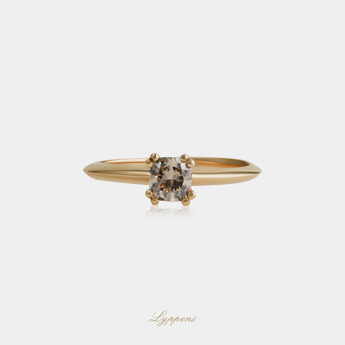 18kt roségouden solitair ring met cushion bruine diamant 0.55ct VS, Parijs zetting