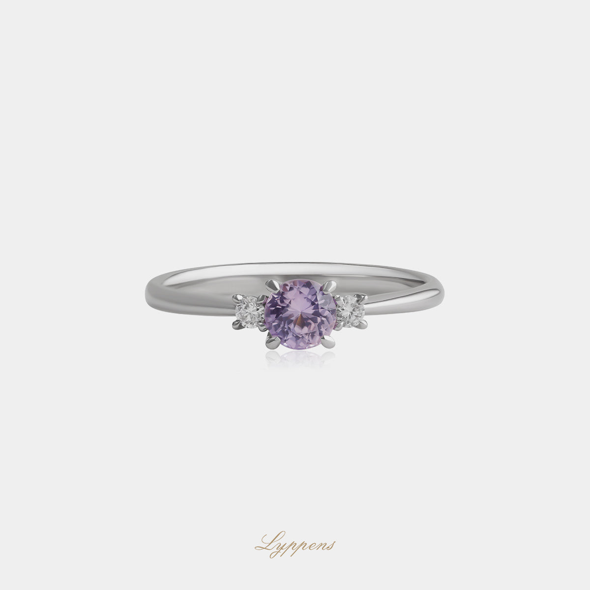 18kt witgouden ring met rond roze saffier en briljant diamant 0.07ct G SI1