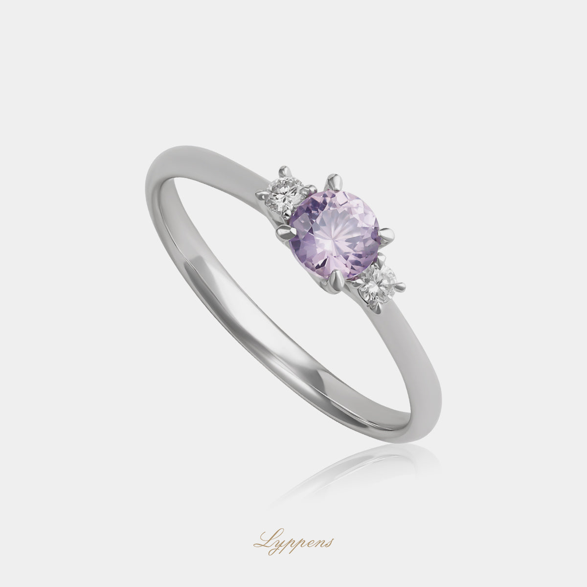 18 karaat witgouden ring met roze saffier en briljant geslepen diamant zijstenen 0.07ct