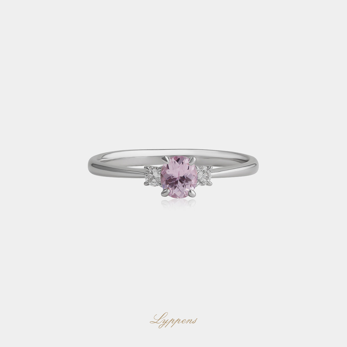 18kt witgouden ring met ovaal roze saffier en briljant diamant 0.09ct G SI1
