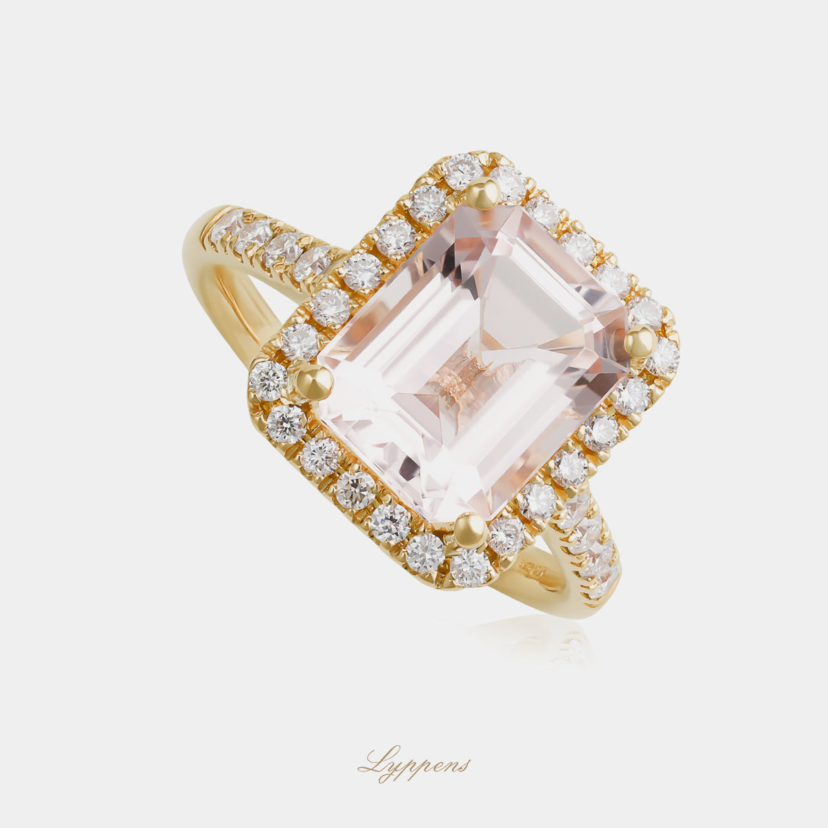 18 karaat roségouden ring met morganiet en briljant geslepen diamant entourage 0.44ct