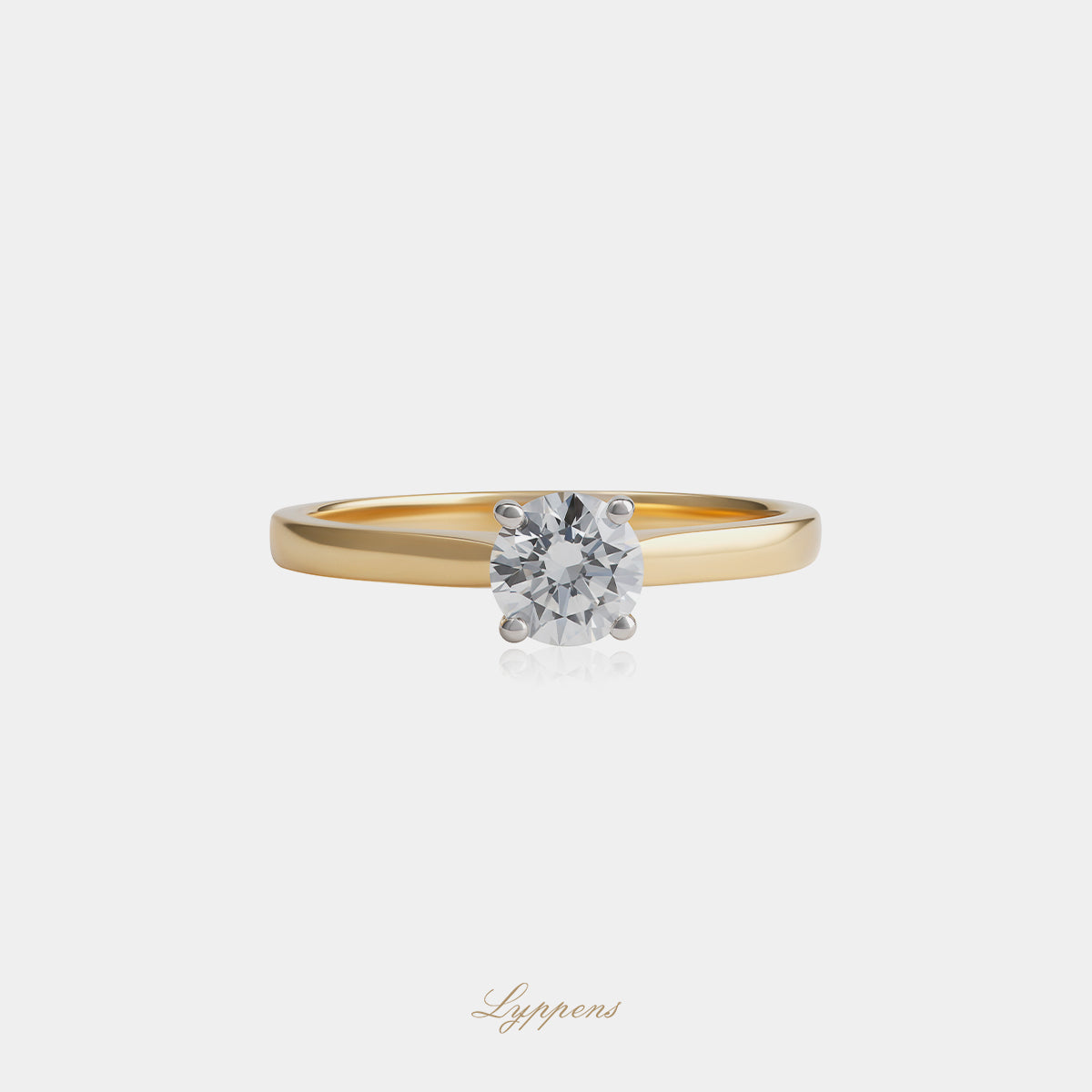 18kt geel- en witgouden solitair ring met 0.56ct briljant diamant E VS1, Amsterdam zetting, GIA
