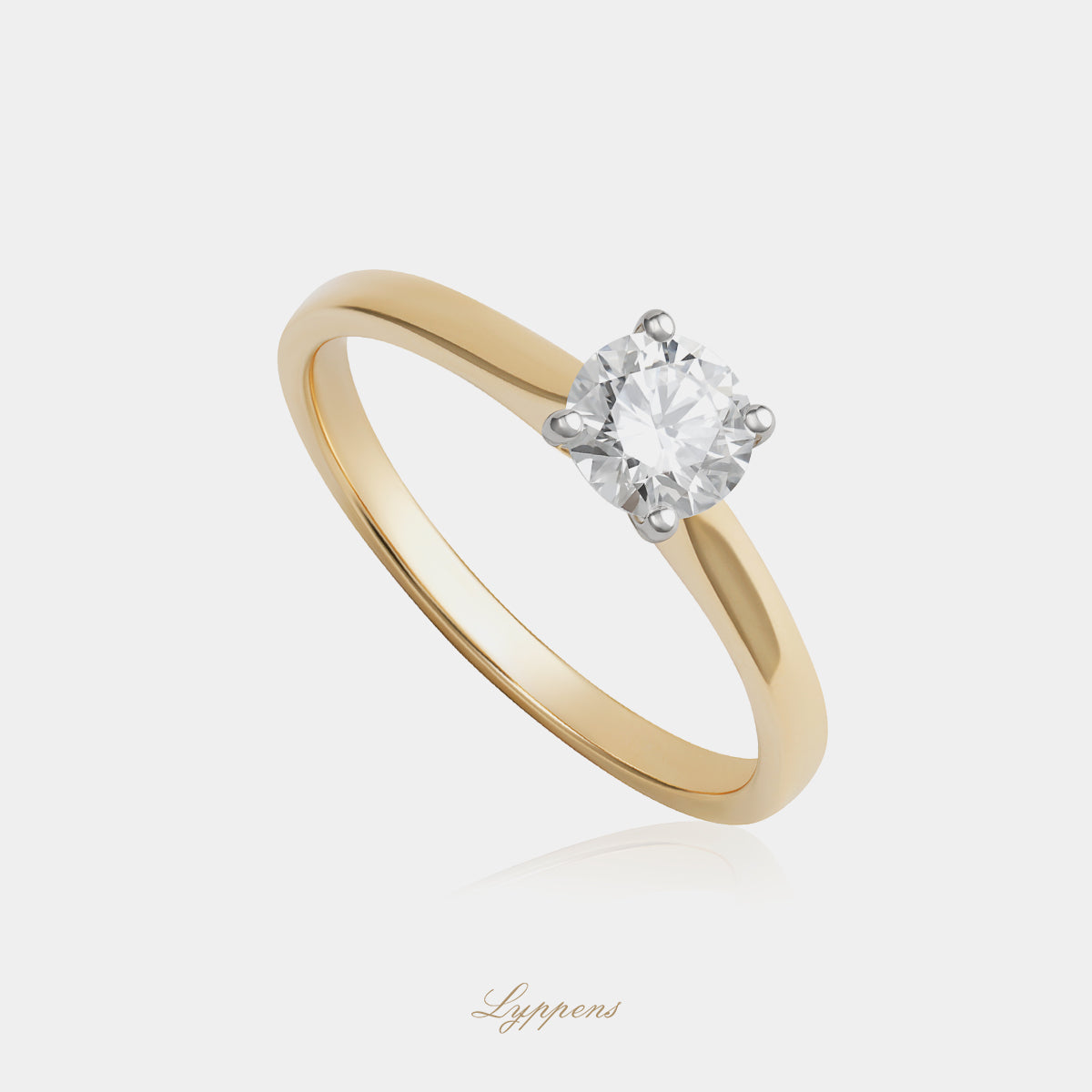 18 karaat geel witgouden verlovingsring met briljant geslepen diamant 0.56ct E VS1, GIA gecertificeerd