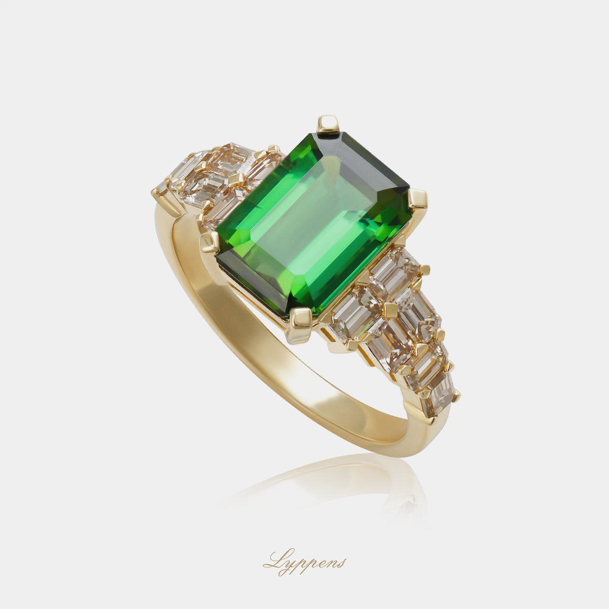 Geelgouden ring met toermalijn en bruine diamant
