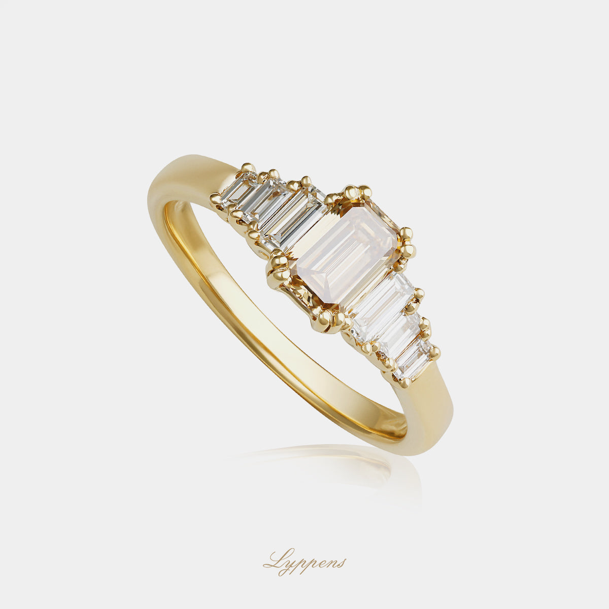 Geelgouden ring met bruine en witte diamant