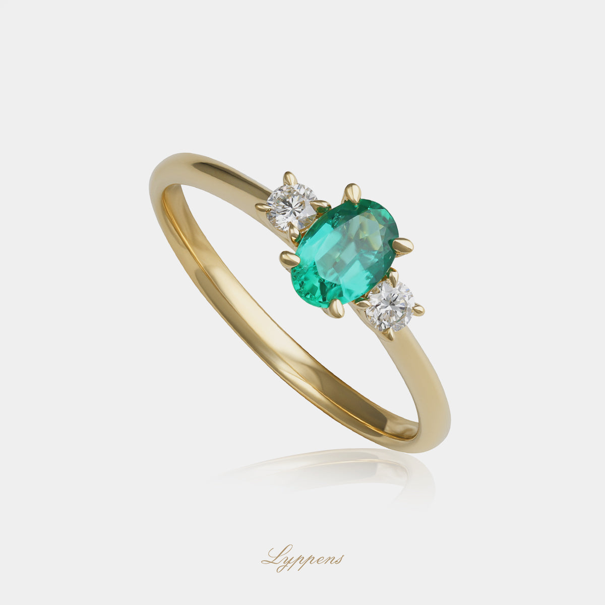 Geelgouden ring met smaragd en diamant