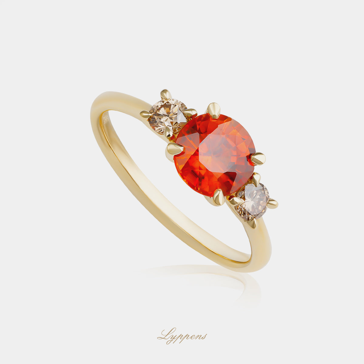 Geelgouden ring met oranje saffier en bruine diamant