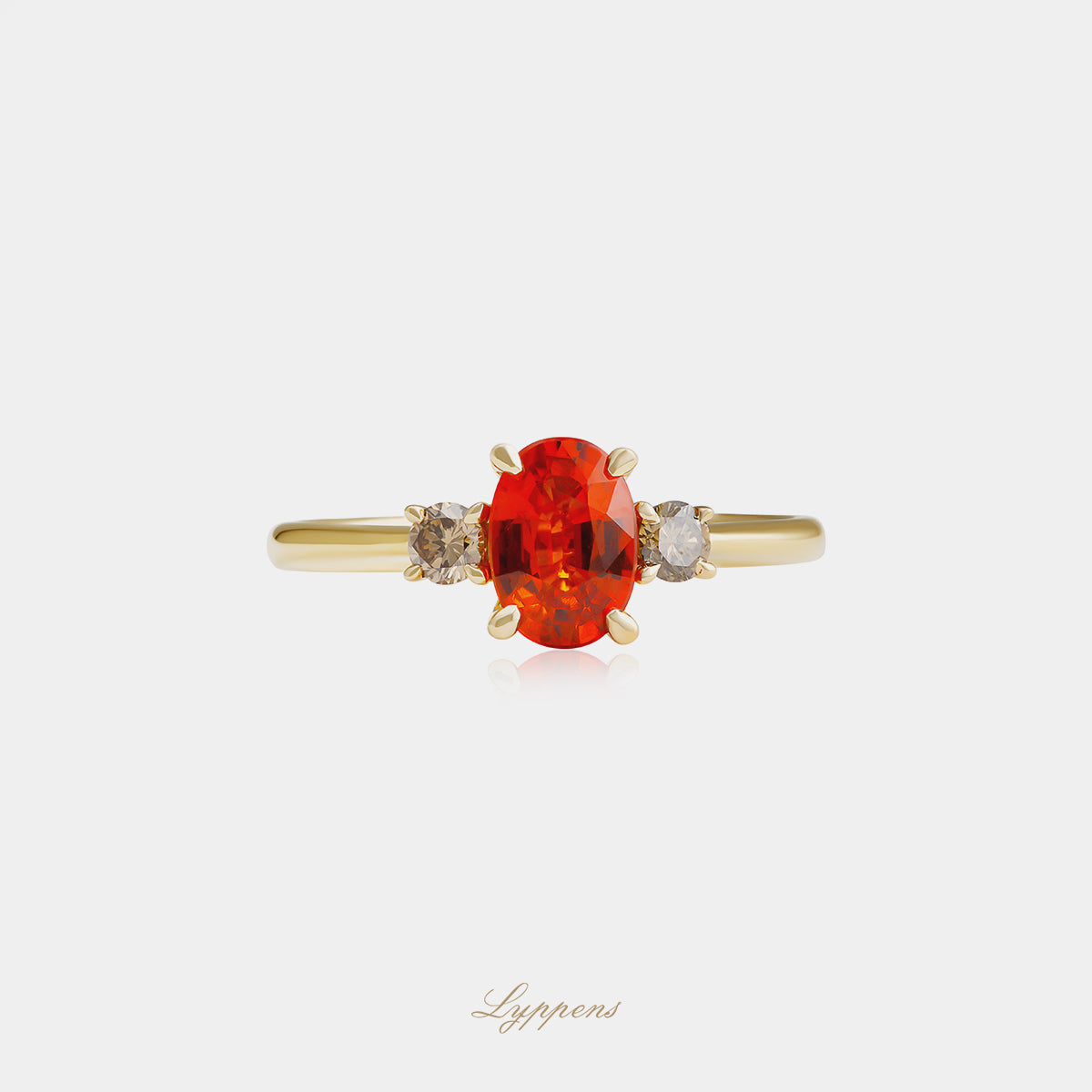 Geelgouden ring met oranje saffier en bruine diamant