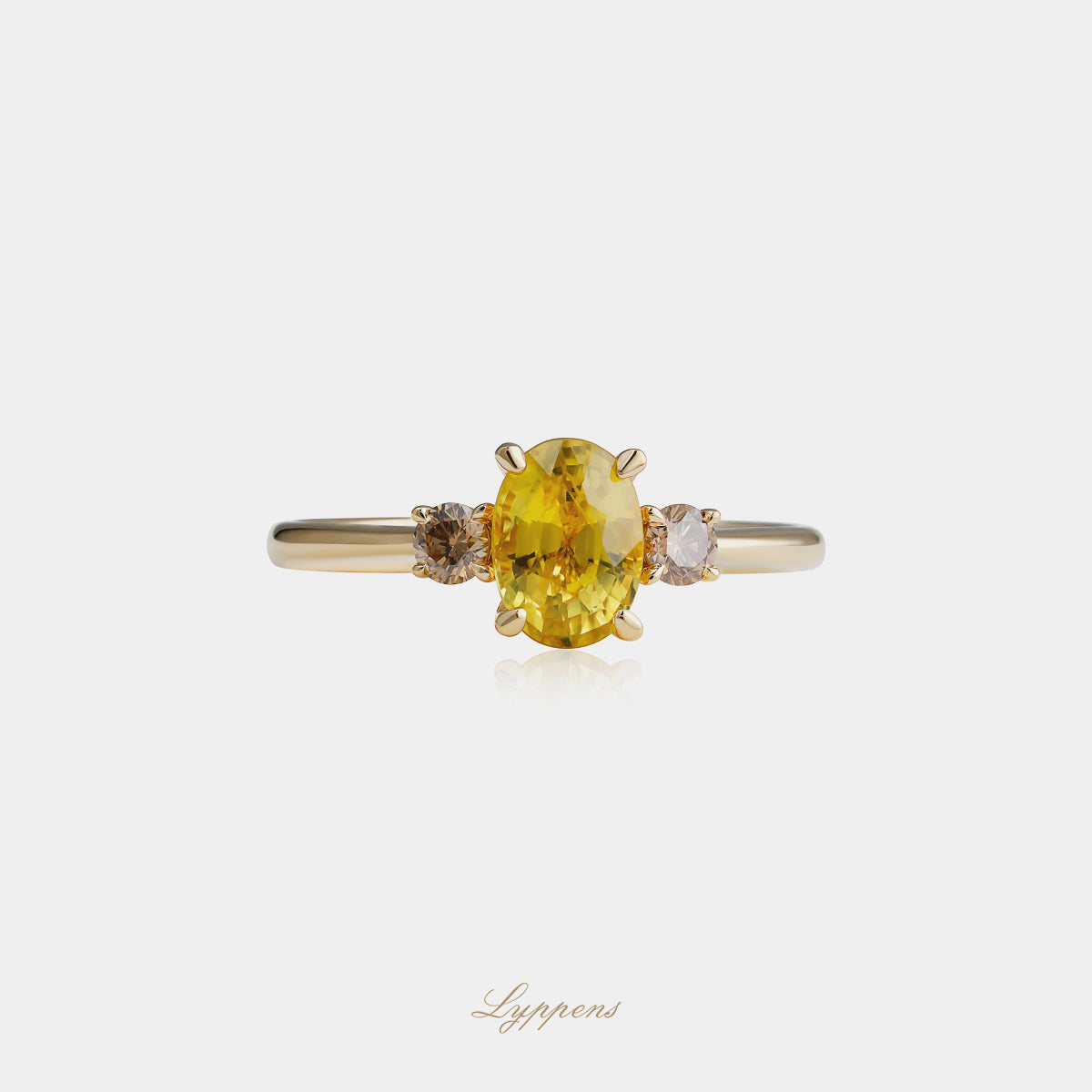 Geelgouden ring met oranje saffier en bruine diamant