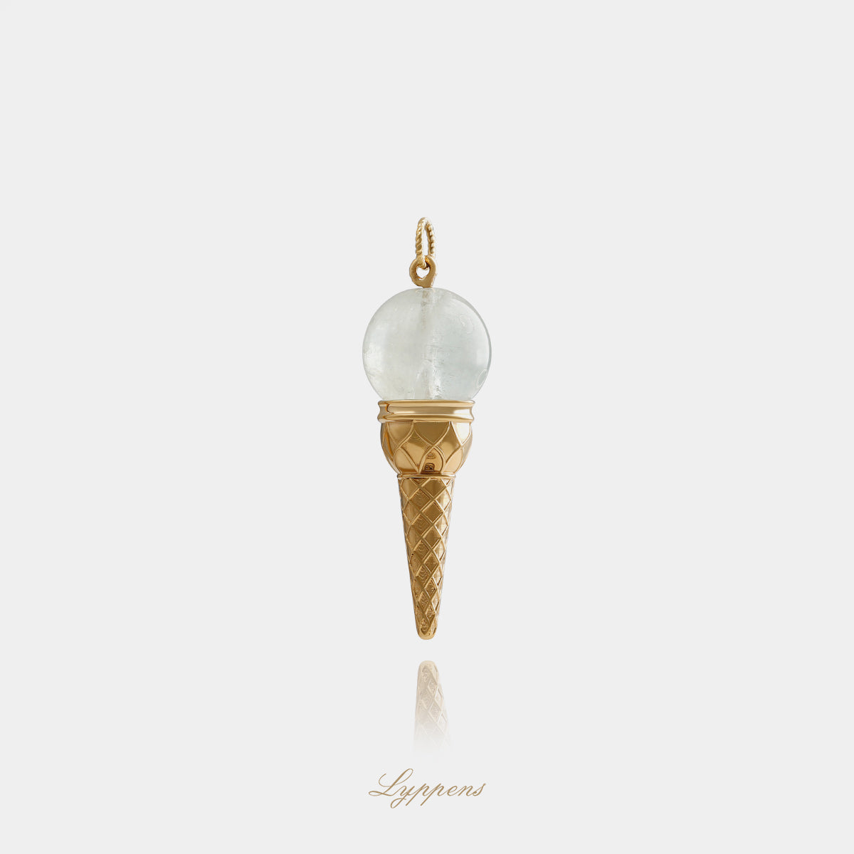 Yellow gold ice cream cone pendant with green beryl