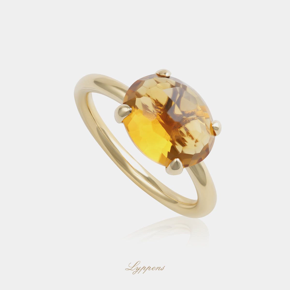 14 karaat geelgouden ring uit de Capri collectie met ovaal gefacetteerde citrien, prachtig te combineren met andere ringen uit de collectie