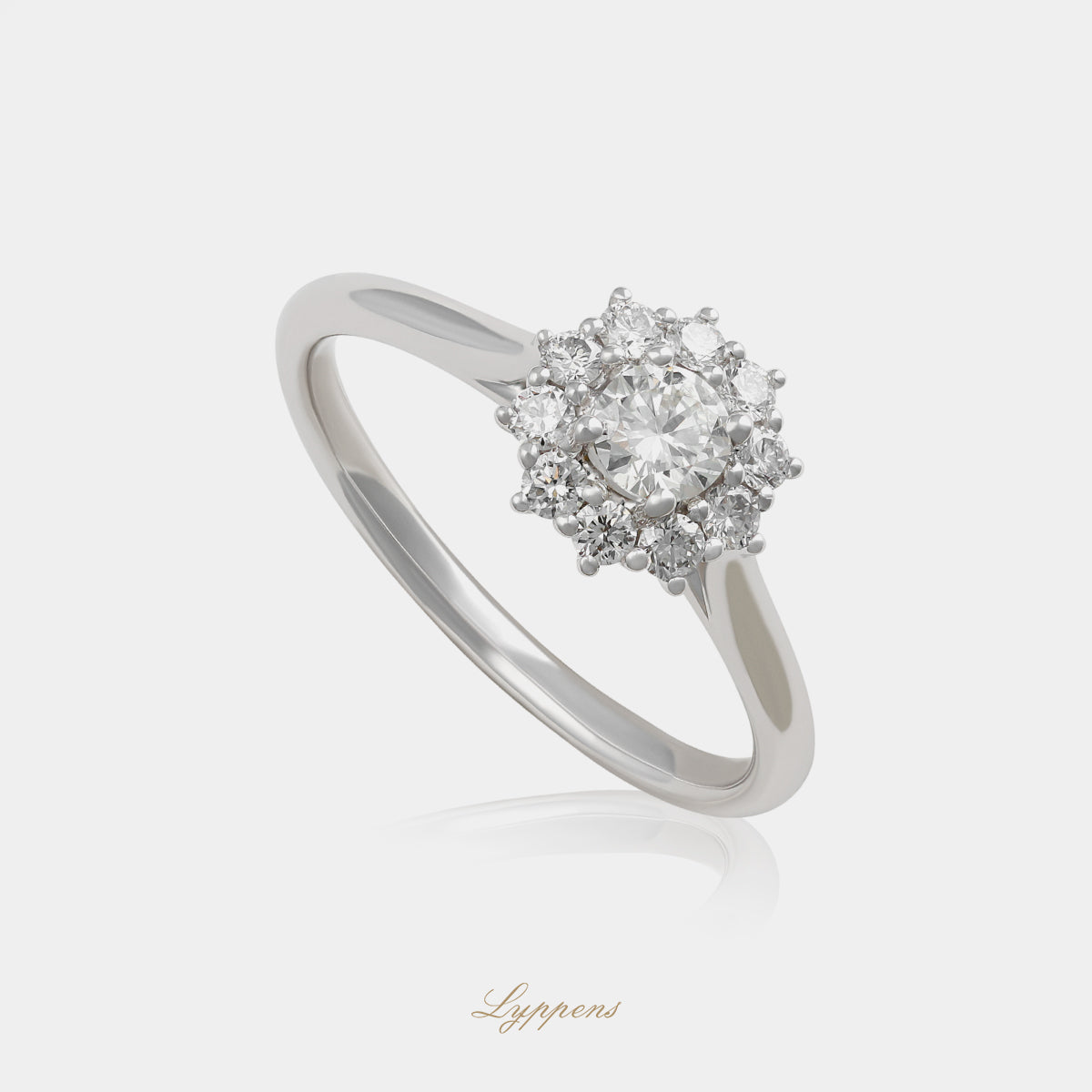 White gold halo ring with diamonds