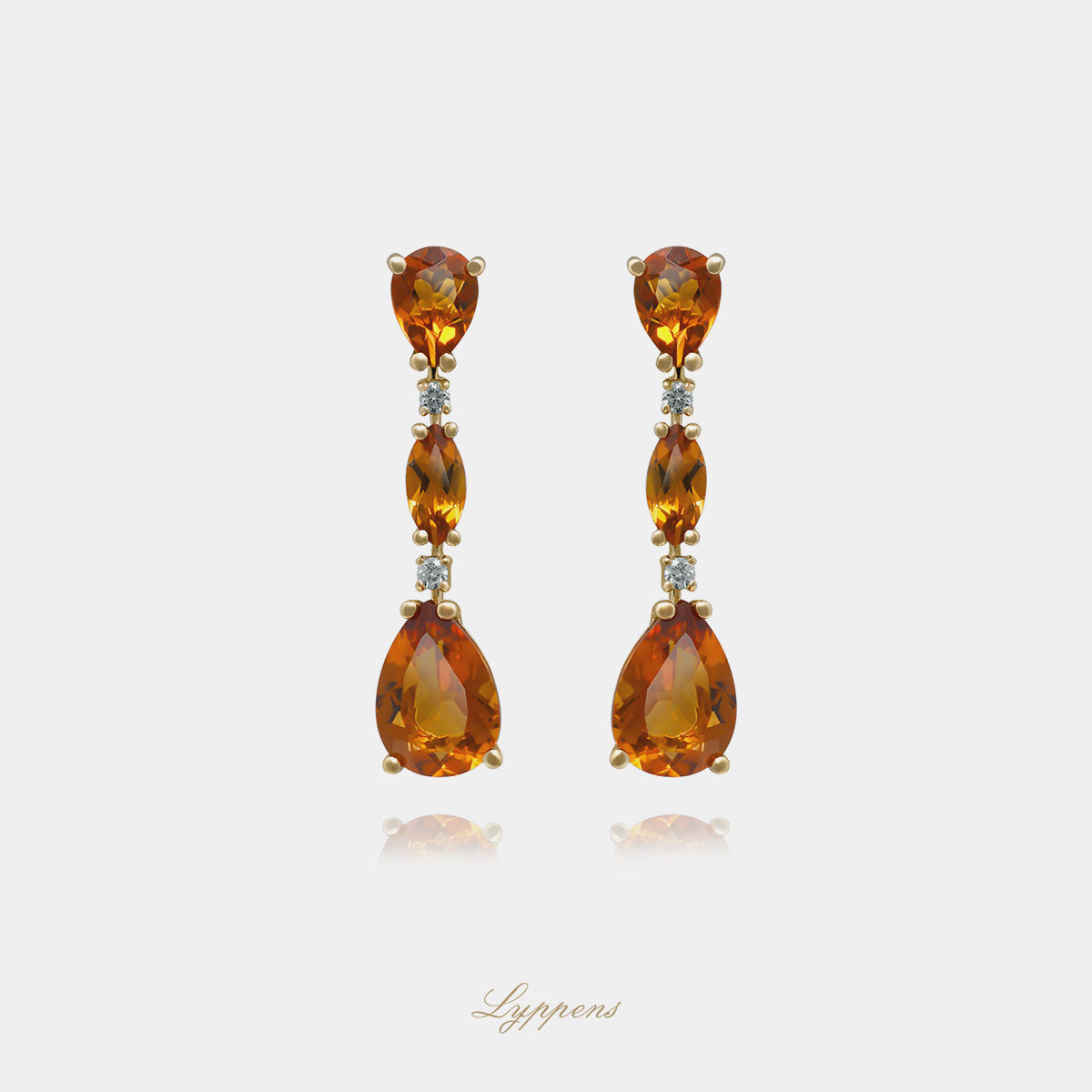 Yellow gold earrings with citrine and diamonds