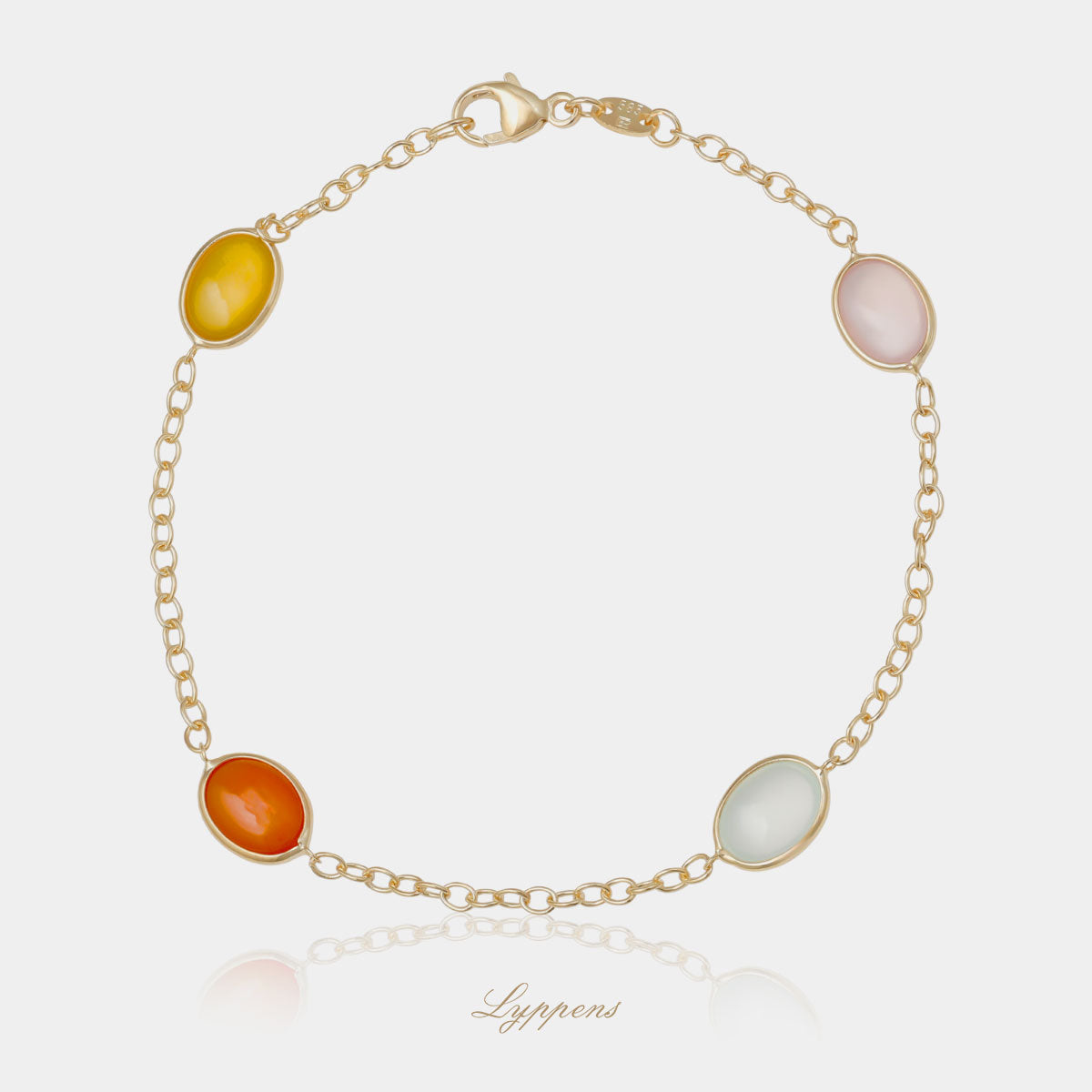 Yellow gold bracelet with various gemstones.