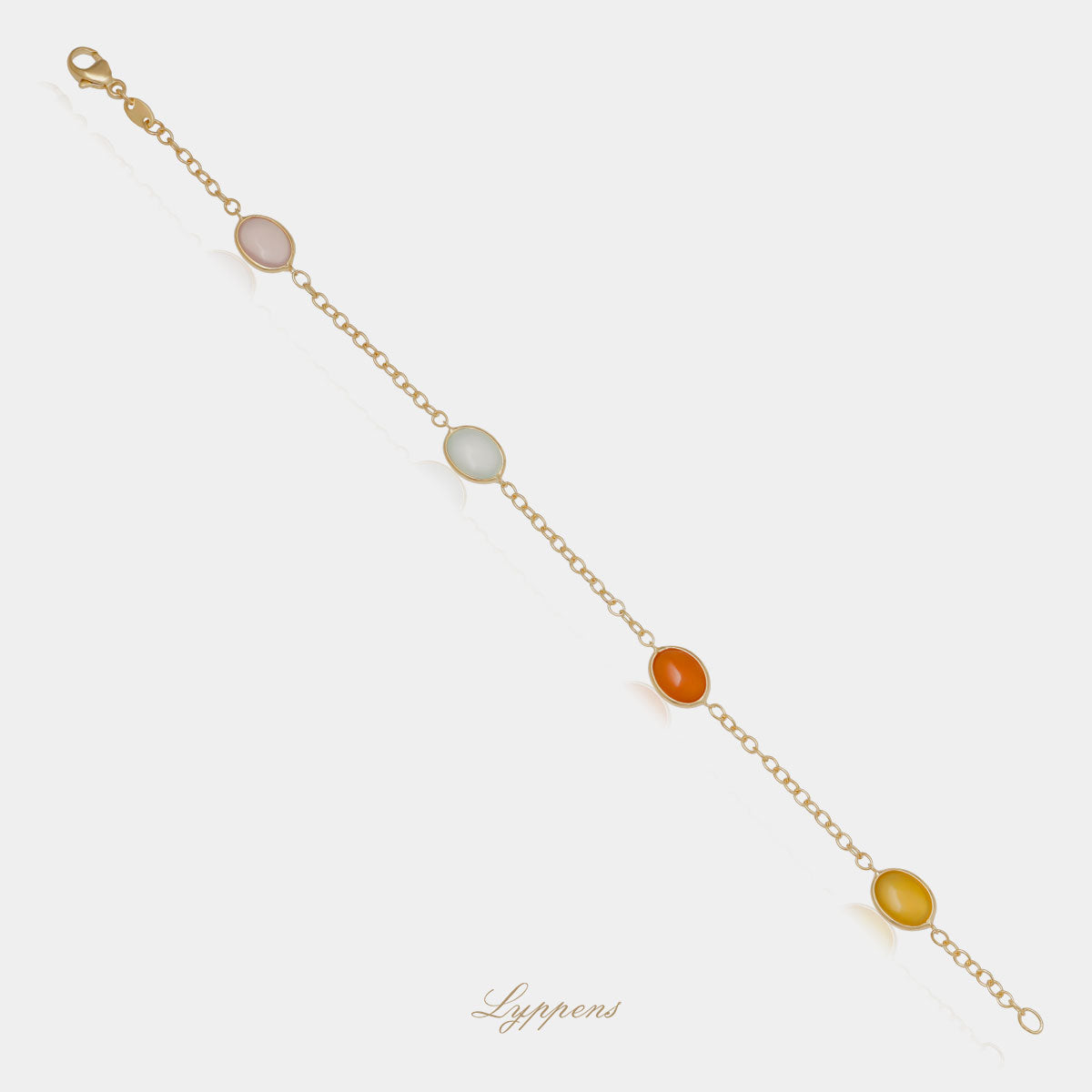 Yellow gold bracelet with various gemstones.