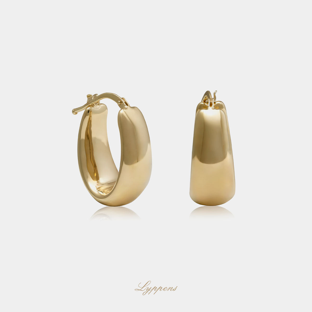14kt geelgouden oorringen, deze oorbellen lopen van breed naar smal.