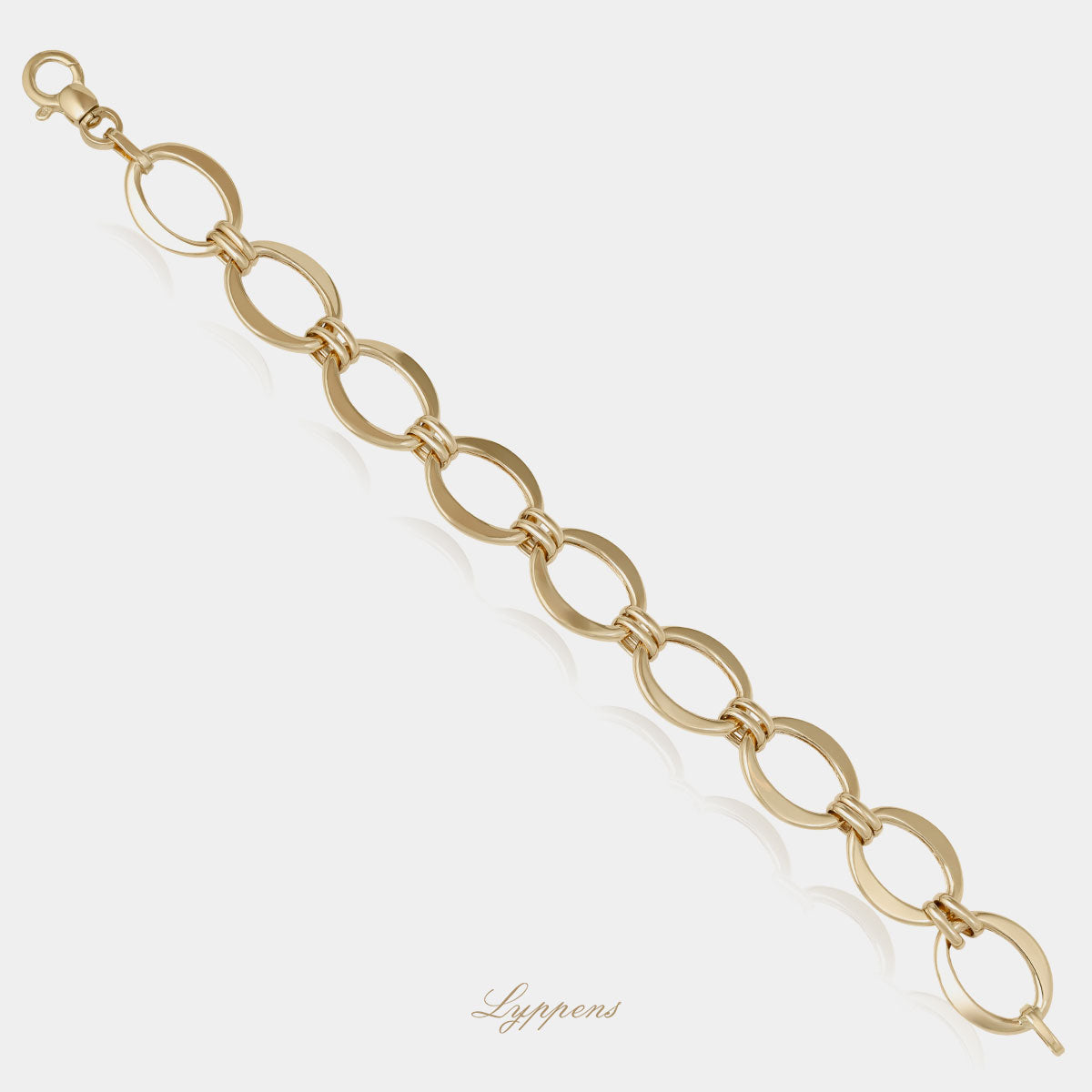 14kt geelgouden fantasie schakelarmband bestaand uit ovale schakels.