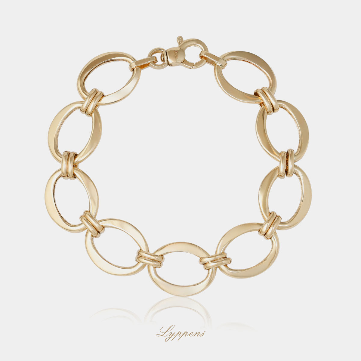 14kt geelgouden fantasie schakelarmband bestaand uit ovale schakels.