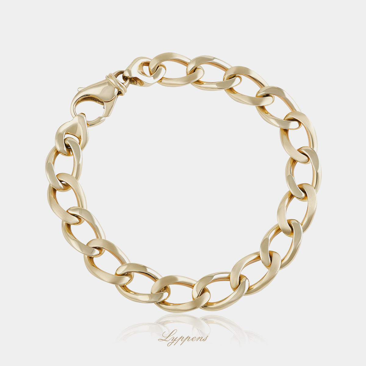 14kt geelgouden gourmetschakelarmband met afwisselend gematteerde en hoogglans gepolijste schakels
