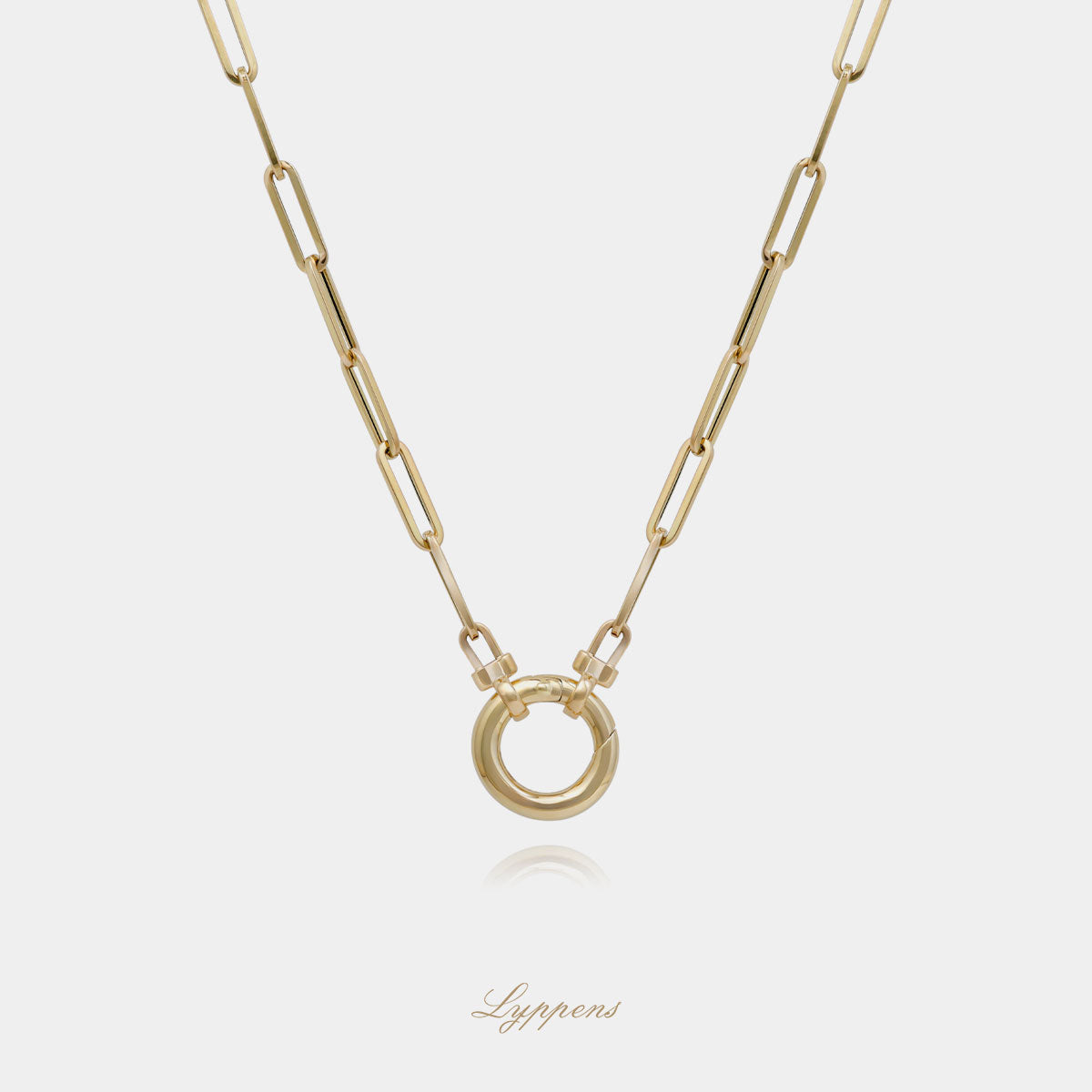 Geelgouden closed forever schakelcollier met ronde sluiting.