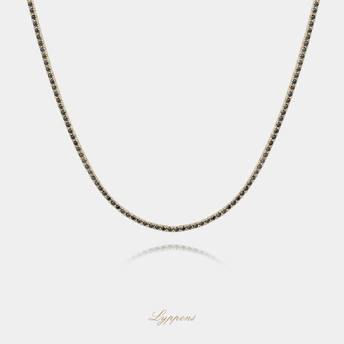 Geelgouden tenniscollier met briljant geslepen zwarte diamant 5.00ct