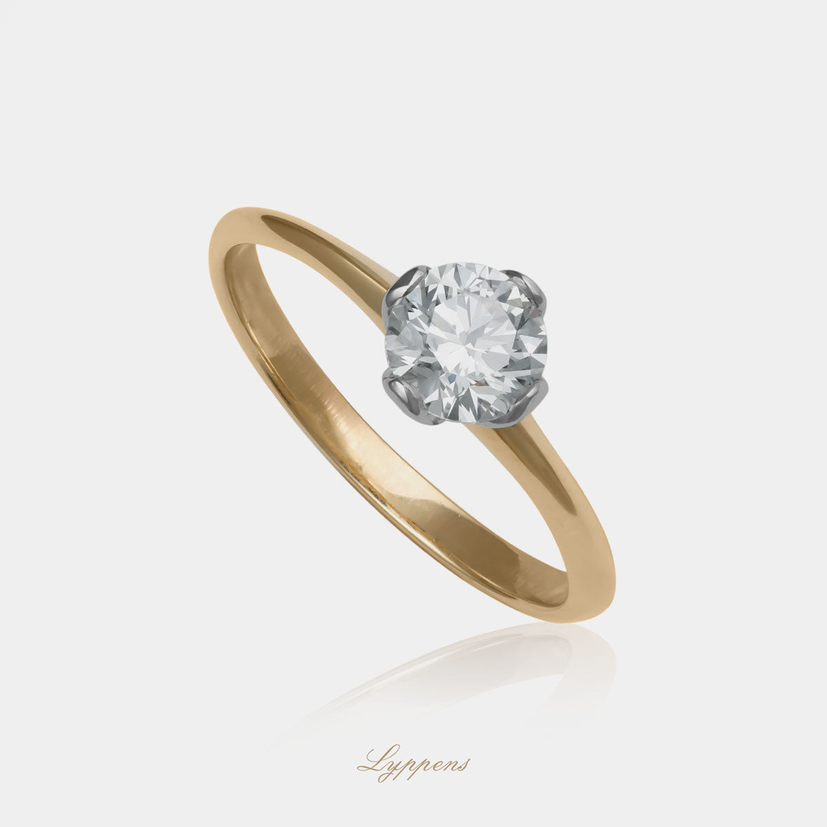 Geel- en witgouden solitair ring met briljant geslepen diamant