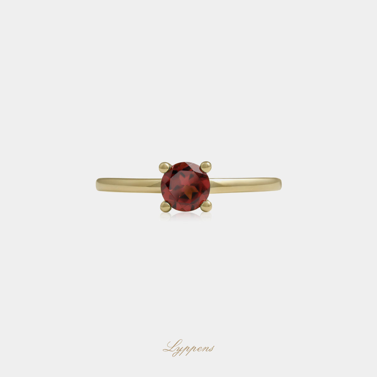 Yellow gold solitaire ring with rhodolite