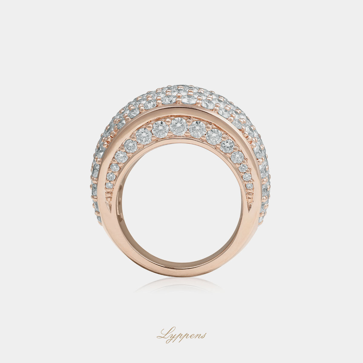 18 karaat roségouden ring met pavé briljant geslepen diamant 9.12ct G VS1 zij aanzicht