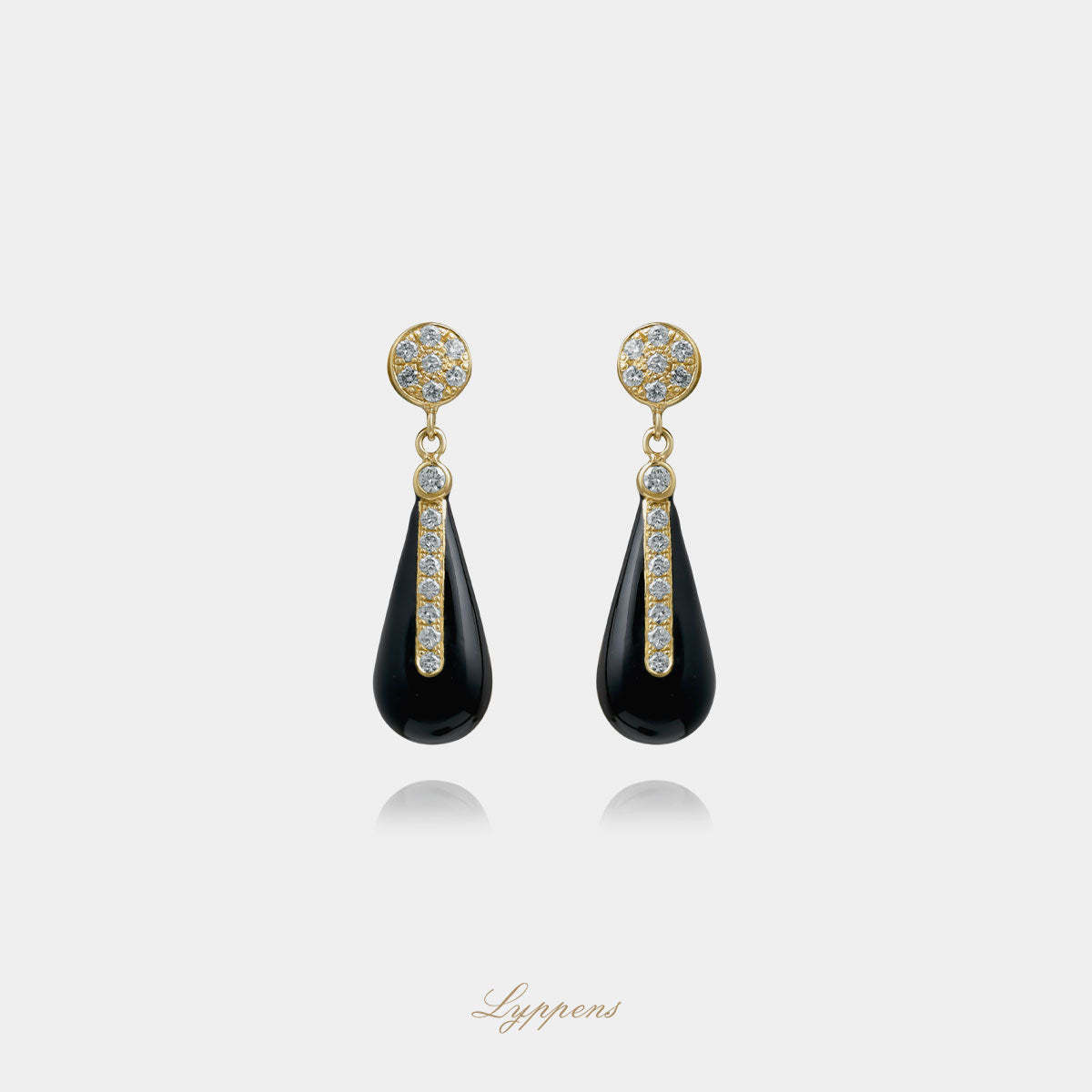 Yellow gold earrings with black enamel and diamonds