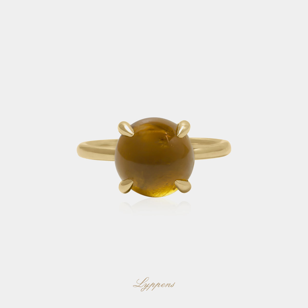 18kt geelgouden ring gezet met een cabochon geslepen gele toermalijn.