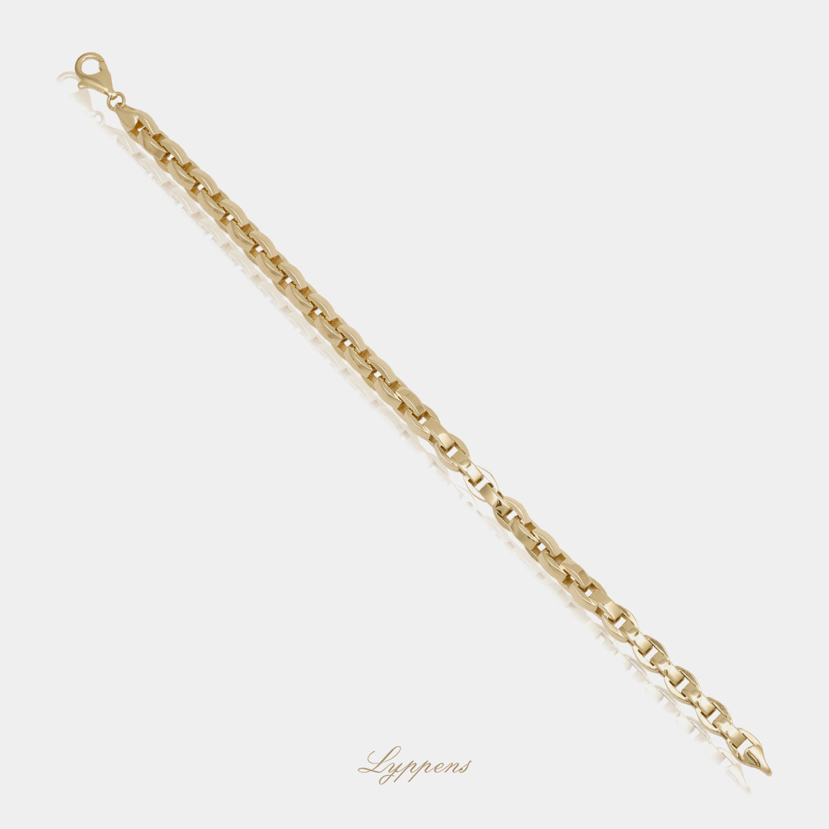 14kt geelgouden fantasie schakelarmband deze armband is opgebouwd uit rechthoekige schakels