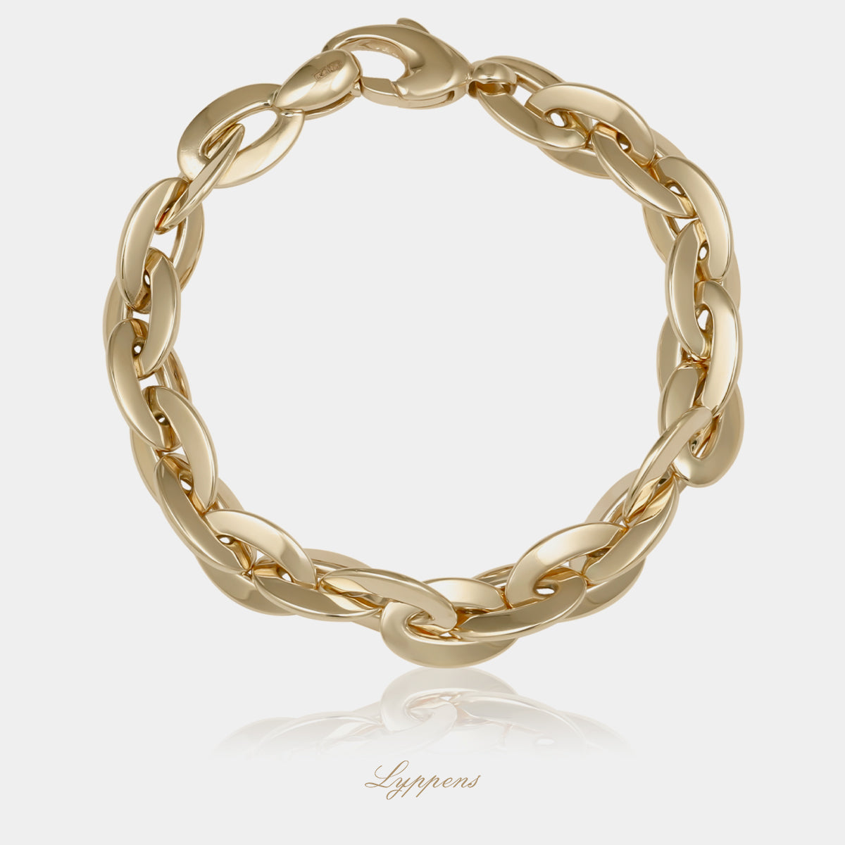 14kt geelgouden fantasie schakelarmband deze armband is opgebouwd uit ovale schakels