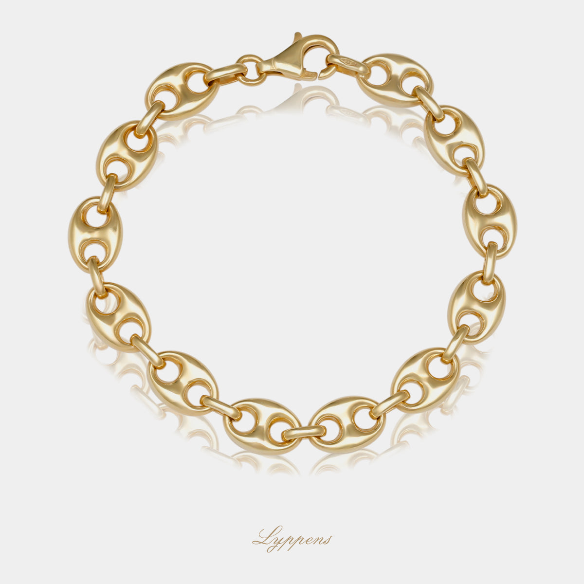 Yellow gold coffee bean link bracelet