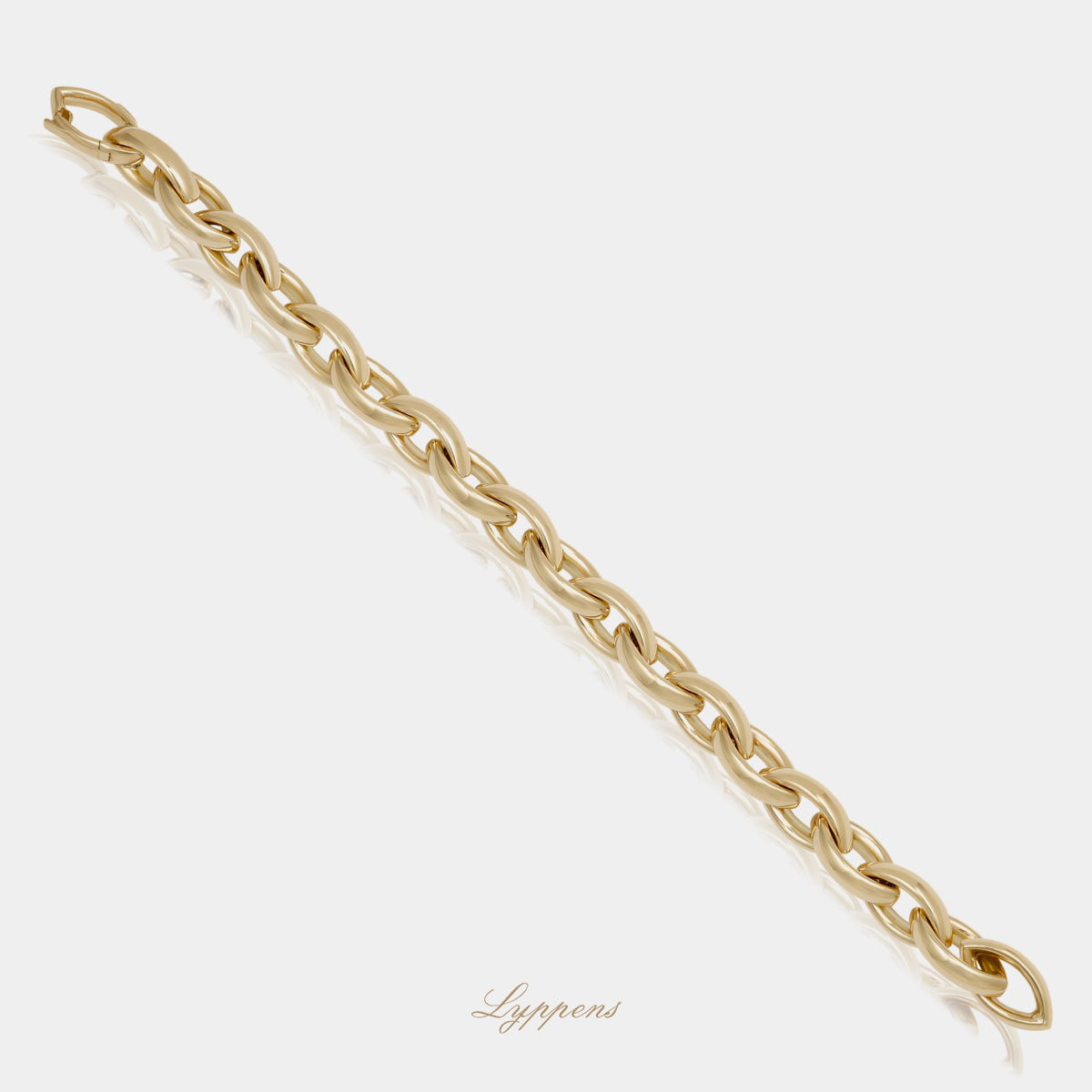14kt geelgouden fantasie schakelarmband deze armband is opgebouwd uit navette vormige schakels