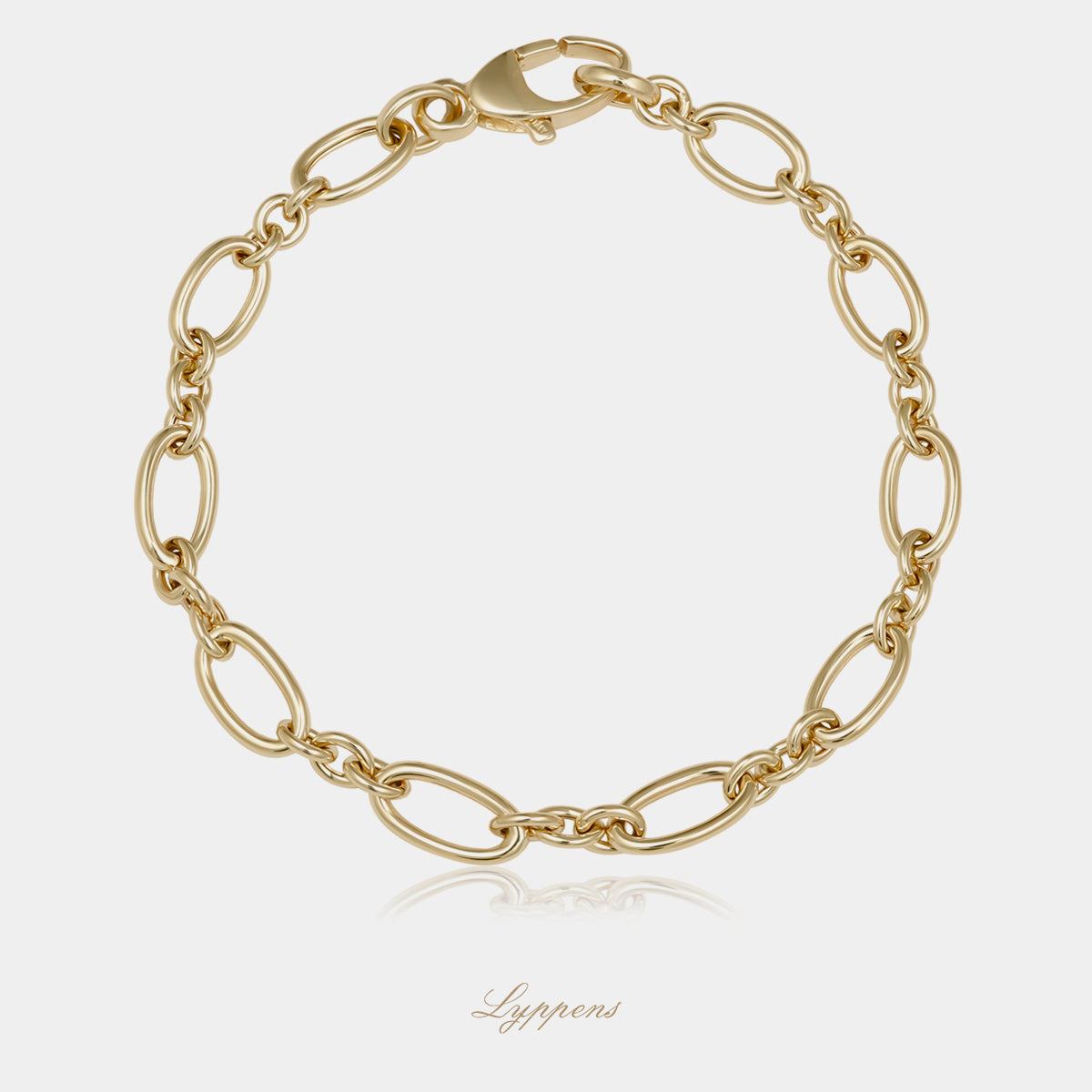 14kt geelgouden fantasie schakelarmband deze armband is opgebouwd uit ovale schakels