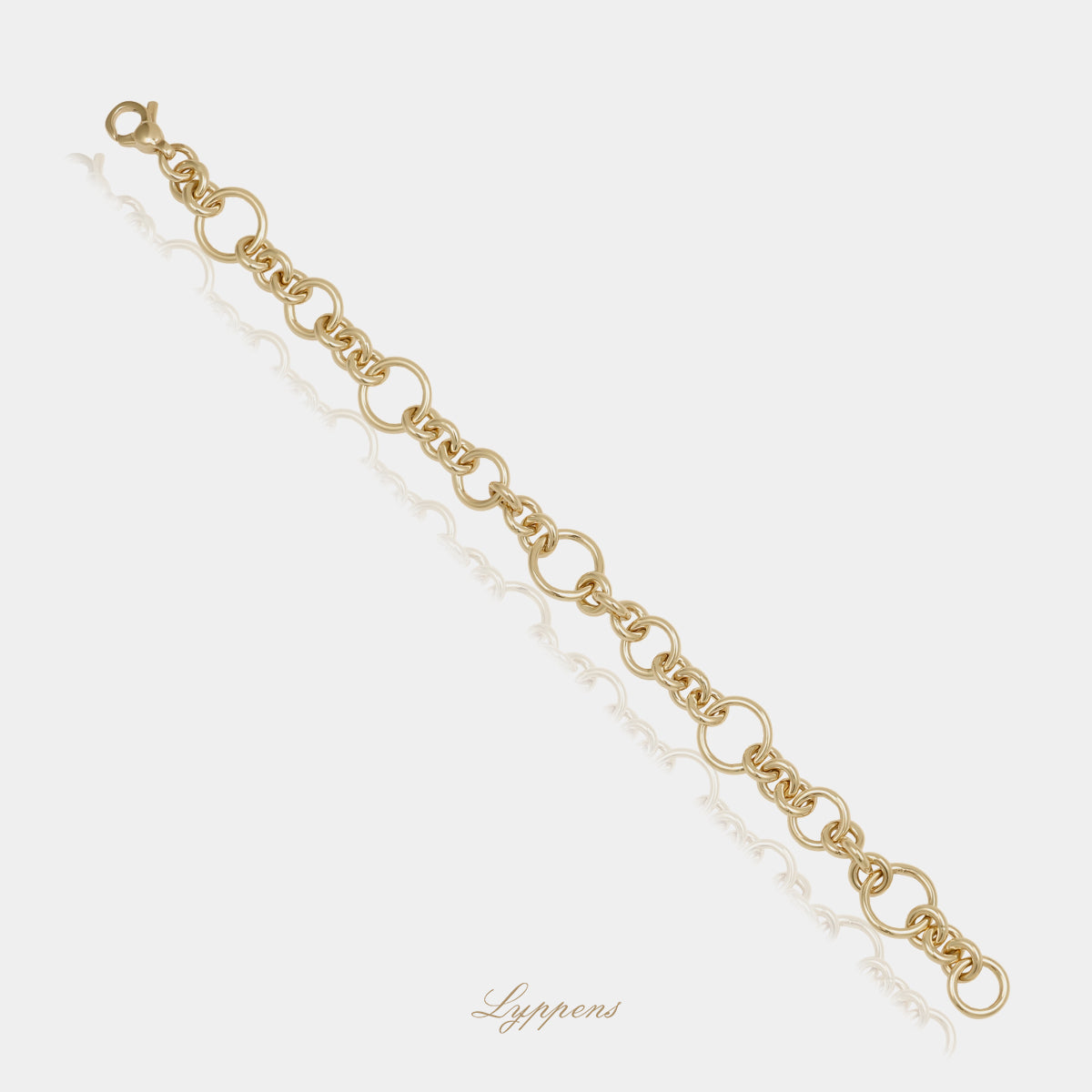 14kt geelgouden fantasie schakelarmband deze armband is opgebouwd uit ronde schakels