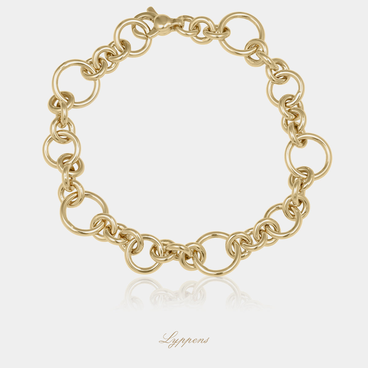 14kt geelgouden fantasie schakelarmband deze armband is opgebouwd uit ronde schakels