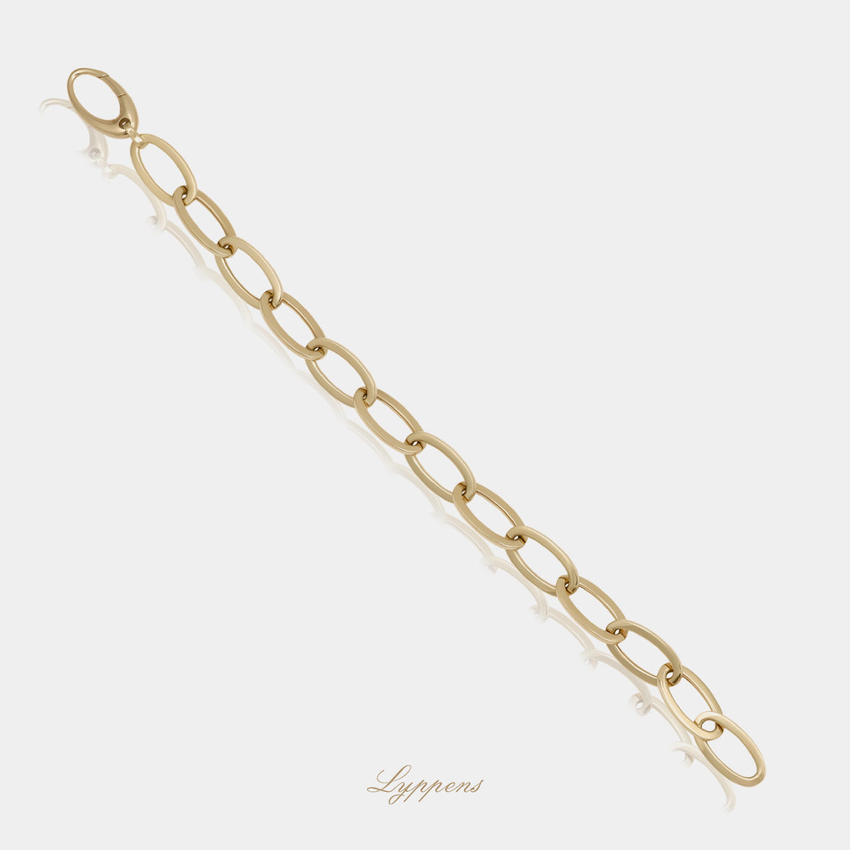 14kt geelgouden fantasie schakelarmband opgebouwd uit ovale schakels