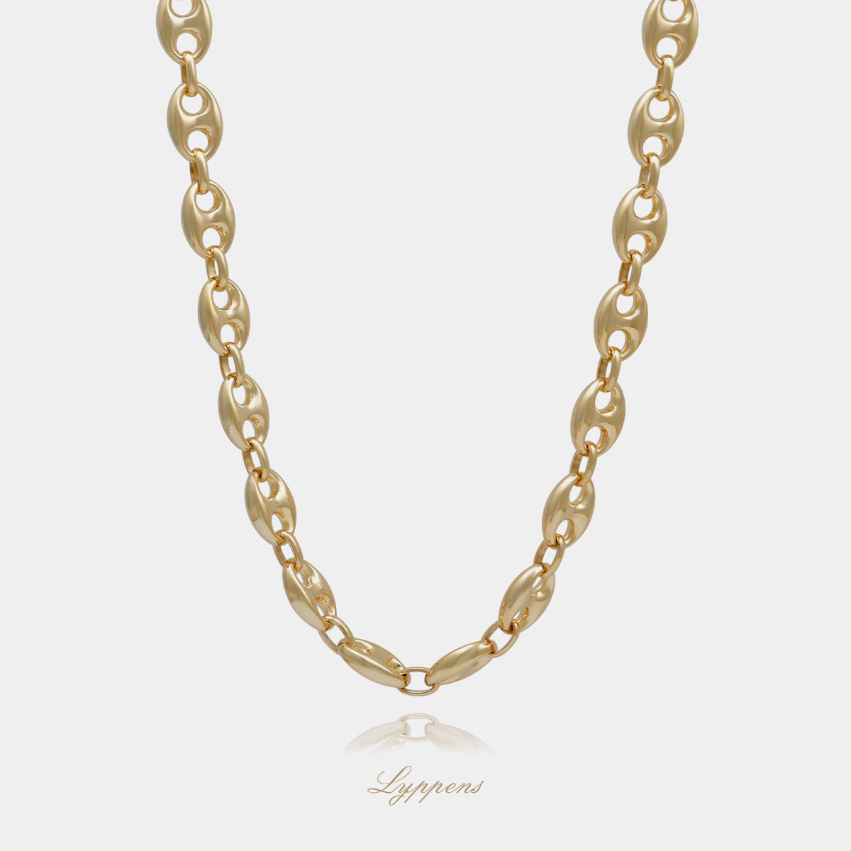 Yellow gold coffee bean link necklace