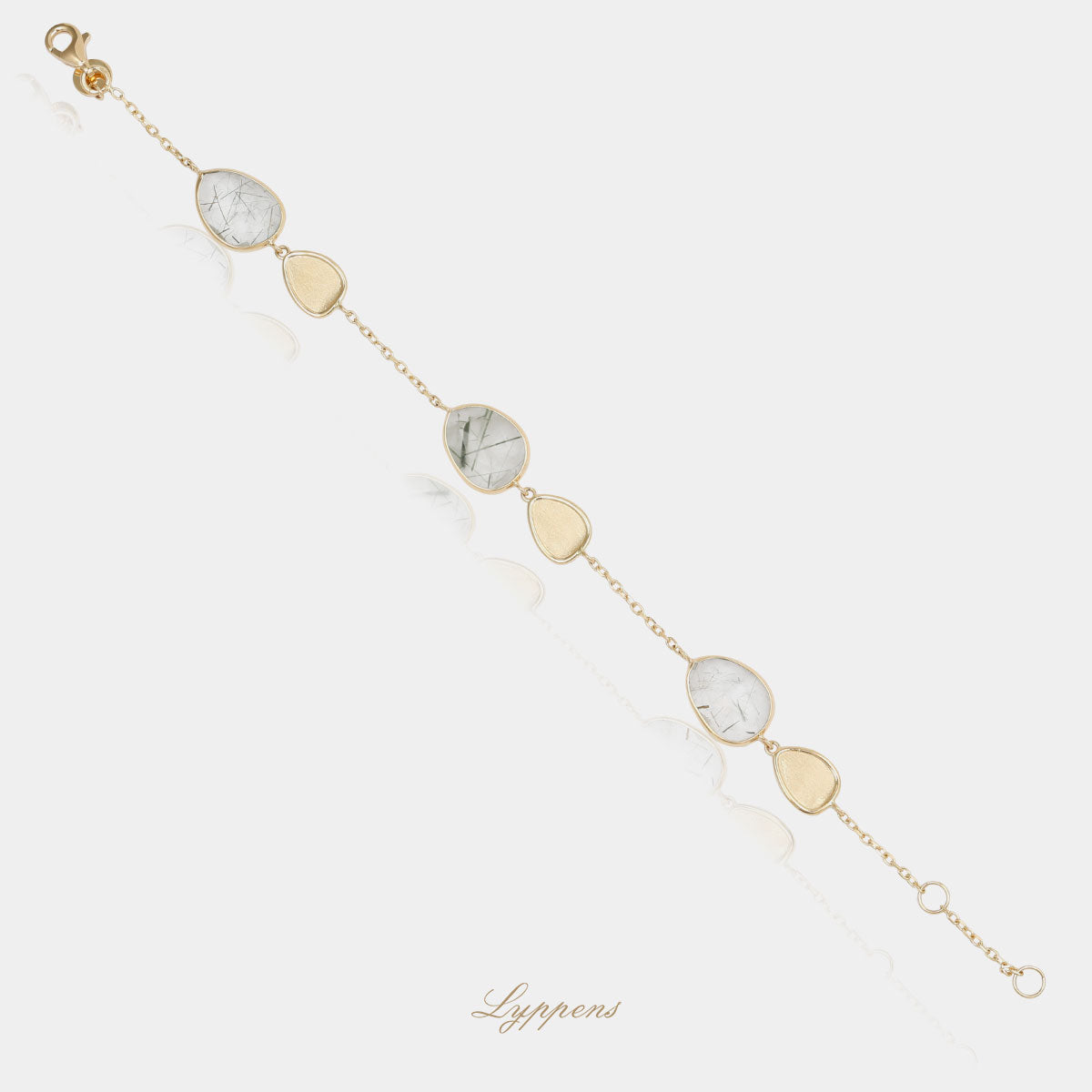 14kt geelgouden schakelarmband gezet met rutielkwarts