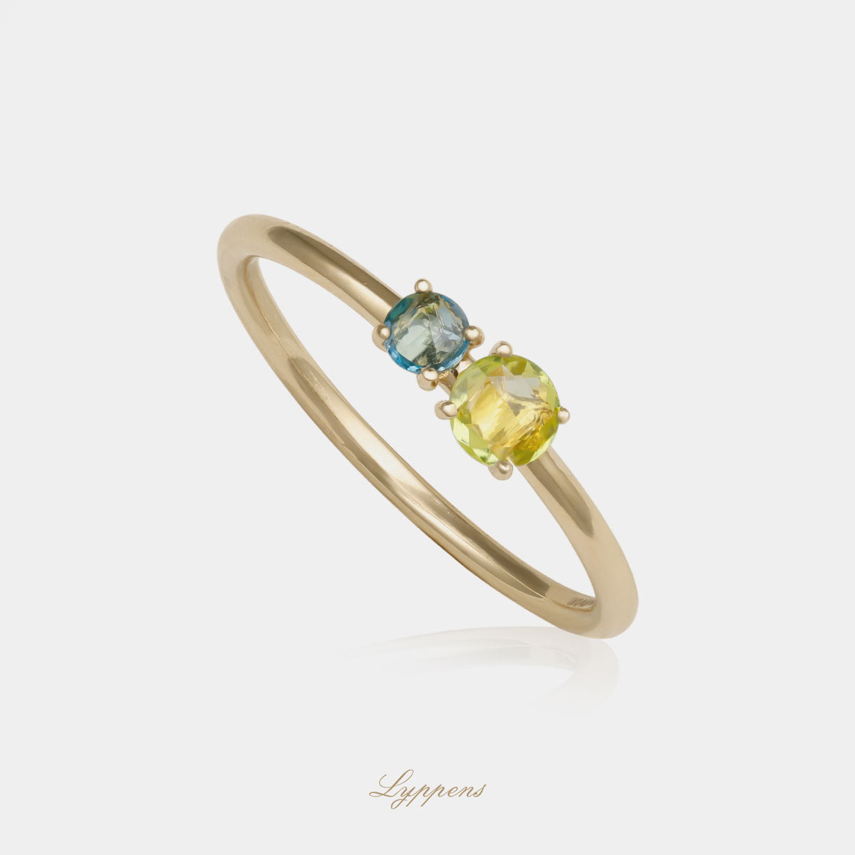 Geelgouden ring met peridoot en topaas