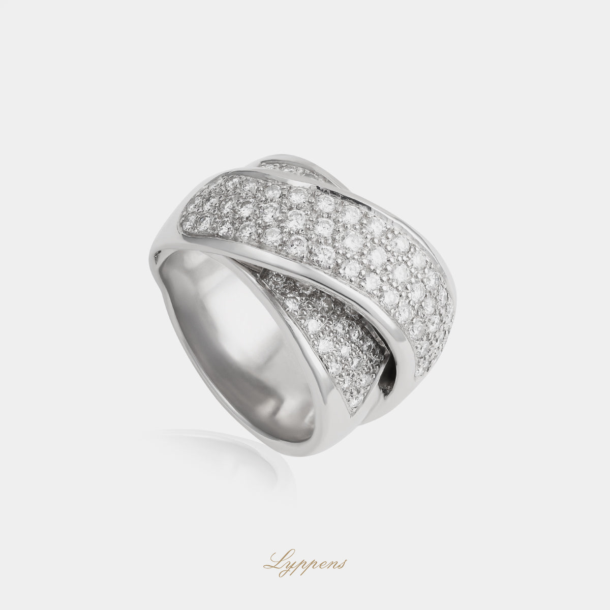Vintage 18 karaat witgouden ring met pavé briljant diamant 1.75ct en gekruist design