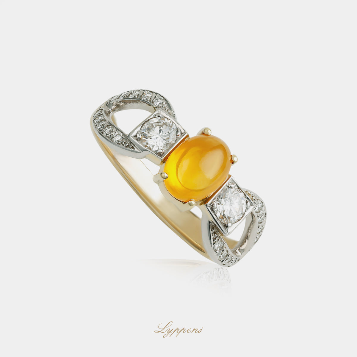 Vintage 14 karaat geel witgouden ring met citrien en briljant geslepen diamant 1.18ct