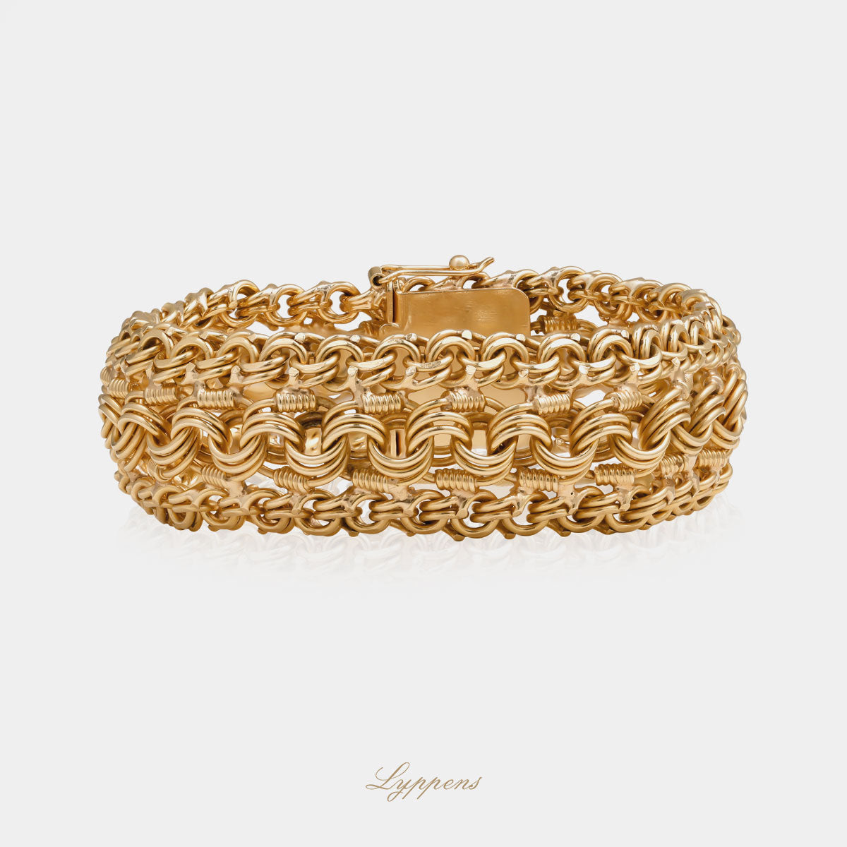 18kt geelgouden vintage fantasie schakelarmband met gevlochten ontwerp