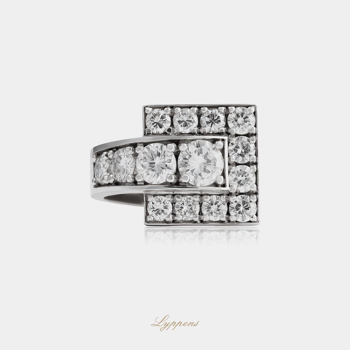 18kt witgouden vierkante vintage ring met briljant diamant ca. 2.53ct H SI