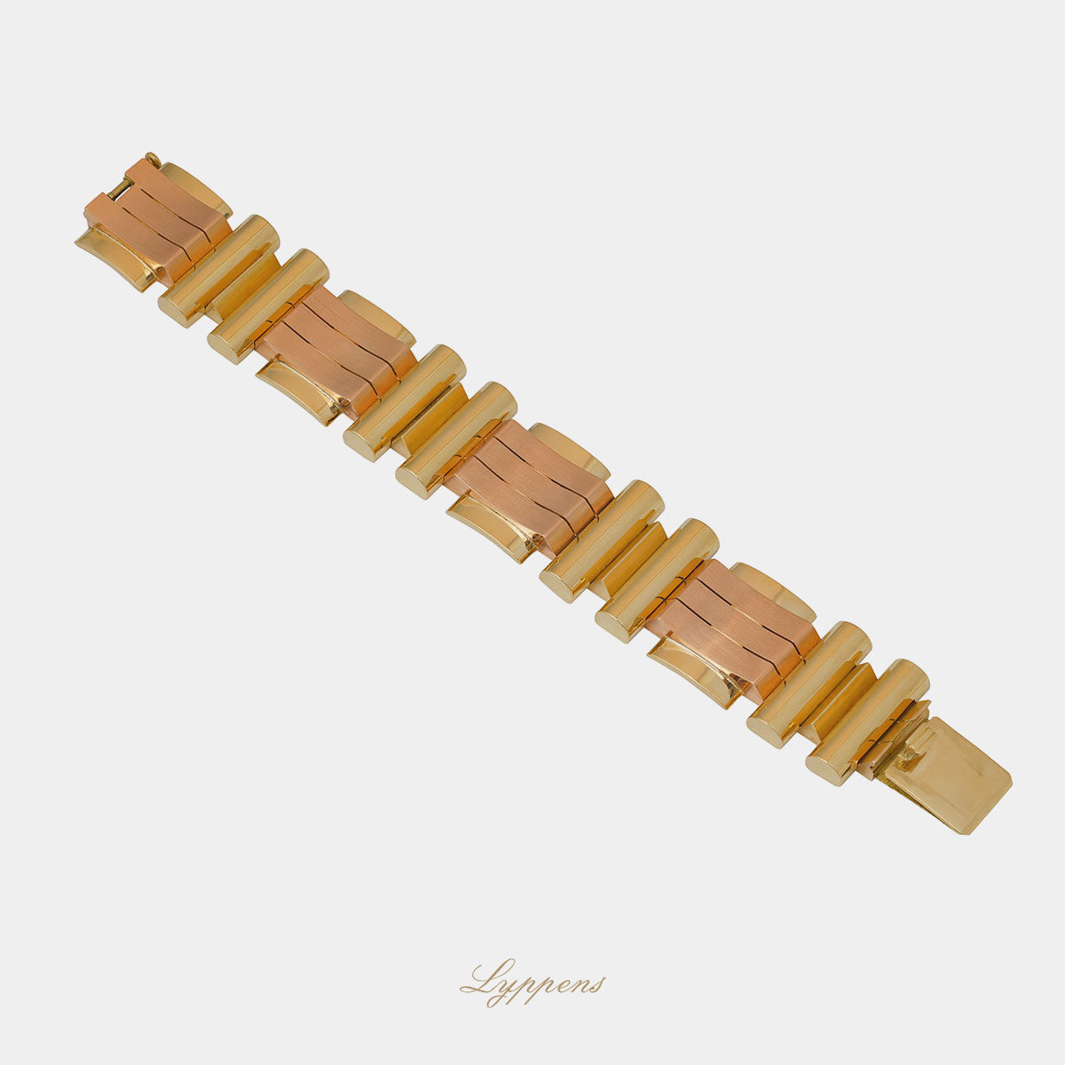 Yellow and rose gold vintage 1940s tank bracelet