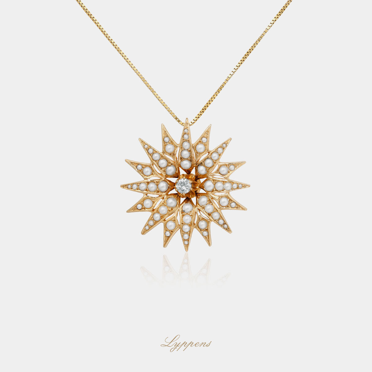 Geelgouden vintage hanger met parel en diamant